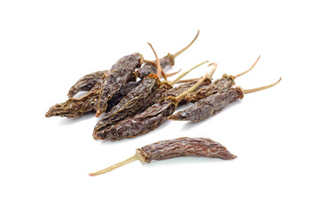 Pile of Dried Chili Peppers Isolated on White Background
