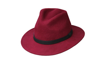 A Dark Red Felt Trilby Hat with a Black Band.