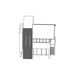 Modern Architectural House Line art illustration. 