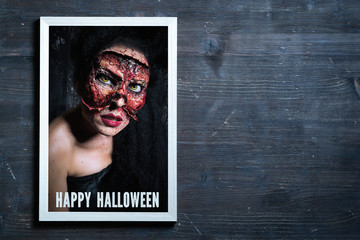 Woman without a face in a frame with 