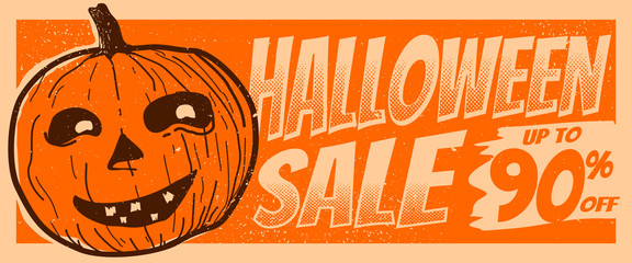 halloween sale up to 90% standard size pop under web banner orange vintage ancient retro style illustration © vektor junkie