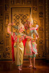 Fototapeta na wymiar Khon is art culture Thailand Dancing in masked Ramayana story in literature thailand. This is Khon thailand culture and traditional.