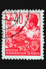 Germany, circa 1954, postage stamp of the German Democratic Republic