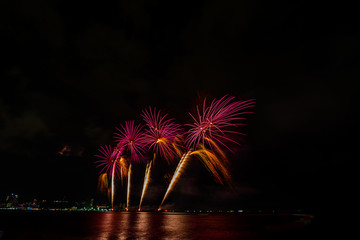 Colorful fireworks on Pattaya city at night
