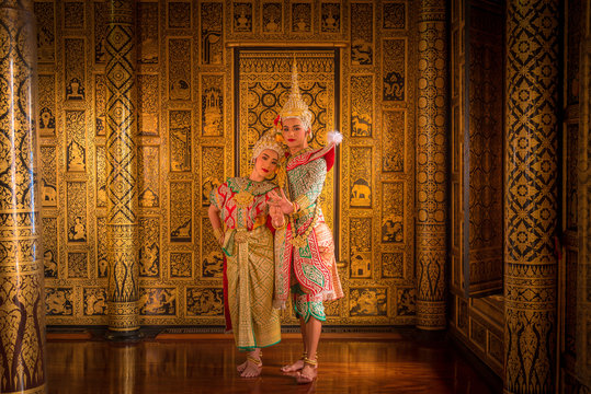 Khon is art culture Thailand Dancing in masked Ramayana story in literature thailand. This is Khon thailand culture and traditional.