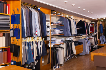 Clothing store with variety of stylish suit coats