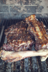 Patagonian lamb roasted on grill. Roasted leg of lamb. Argentine meat.