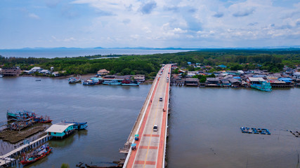 Fototapeta na wymiar View of Pak Nam Prasae in Rayong province, Thailand. This area have many fisher village along the river.