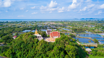 Aerial view of temple located on top of the mountain in Chantaburi province, Thailand.
