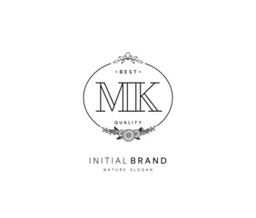 M K MK Beauty vector initial logo, handwriting logo of initial signature, wedding, fashion, jewerly, boutique, floral and botanical with creative template for any company or business.