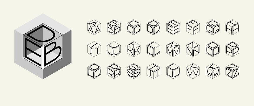 Vector Set template of the letters inscribed in the three sides of the cube, hexagon. To create monograms, logos and emblems
