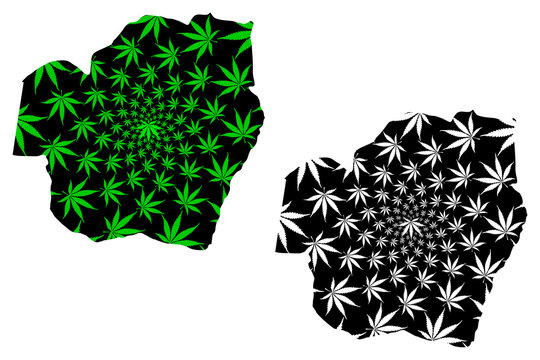 Imo State (Subdivisions of Nigeria, Federated state of Nigeria) map is designed cannabis leaf green and black, Imo map made of marijuana (marihuana,THC) foliage....