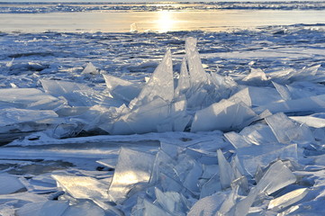 Ice hummocks on Lake Baikal in the winter.