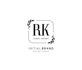 R K RK Beauty vector initial logo, handwriting logo of initial signature, wedding, fashion, jewerly, boutique, floral and botanical with creative template for any company or business.