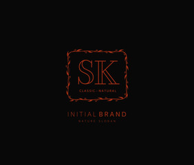 S K SK Beauty vector initial logo, handwriting logo of initial signature, wedding, fashion, jewerly, boutique, floral and botanical with creative template for any company or business.