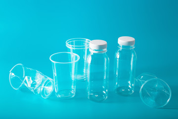 single use plastic bottles, cup. concept of recycling plastic, plastic waste