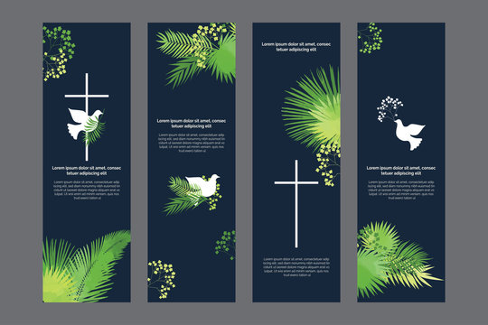 Doves and plam religious bookmarks set, christian templates kit, universal design