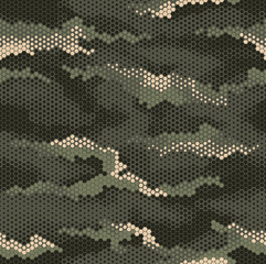 Digital geomteric hexagon camouflage pattern repeat - obrazy, fototapety, plakaty