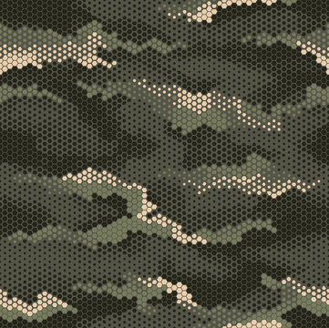 Digital Geomteric Hexagon Camouflage Pattern Repeat