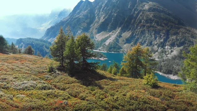Aerial view, Dam in the alpine valley 