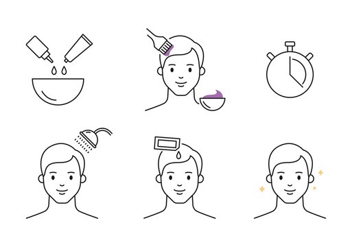 Men Hair Dyeing Icons Set