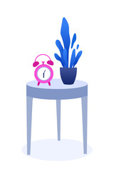 Watch and plant on table flat vector illustration