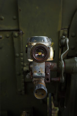 Optical sight of Soviet old artillery gun. 