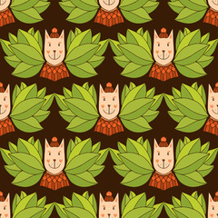 Seamless pattern with ginger funny cats. Textile pattern, wrapping paper. Childish wallpaper background.