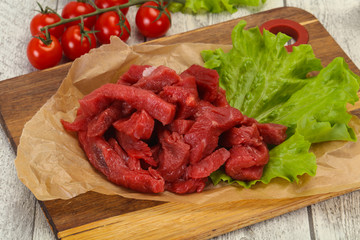 Raw beef meat sliced for cooking