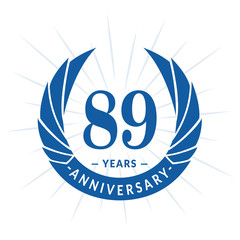 89th years anniversary celebration design. Eighty-nine years logotype. Blue vector and illustration.
