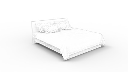 3d rendering of a bed isolated in white studio background