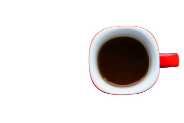 Red cup of coffee isolated white background