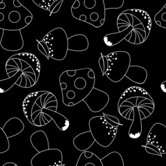 Seamless pattern in gray colors with mushrooms in a cartoon style