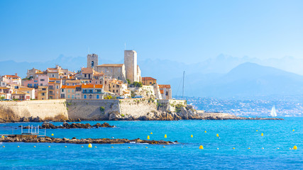 Historic center of Antibes, French Riviera, Provence, France. - obrazy, fototapety, plakaty