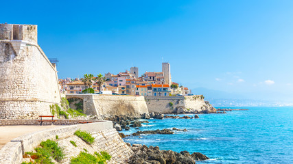 Historic center of Antibes, French Riviera, Provence, France. - obrazy, fototapety, plakaty