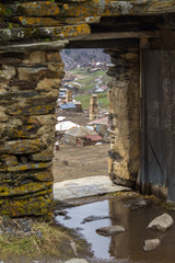 View to the Ushguli village from the monastery on the hill, Svaneti, Georgia - 292205827