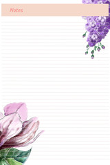 Notes empty note book for a women's diary with a watercolor pattern, mockup