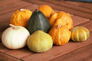 pumpkins on table