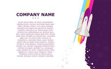Vector illustration of space interstellar travels, universe and distant galaxies. spacecraft, rocket or shuttle for space travel or mission. Clerks working together on startup comp