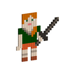 Computer game girl, 3d pixel art, game character