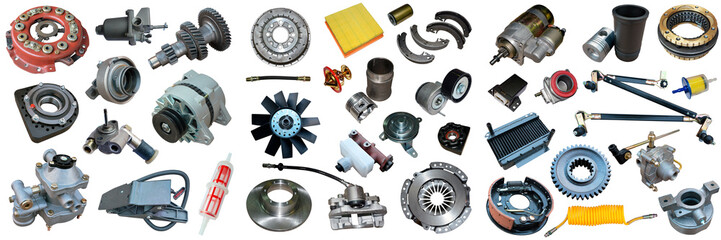big collection of mechanical auto parts for maintenance and car repair
