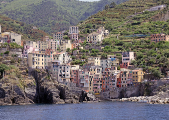 Italy. Cinque Terre. Riomaggiore. View from seaside