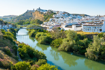 Panoramic late afternoon sight in Arcos de la Frontera, province of Cadiz, Andalusia, Spain. - obrazy, fototapety, plakaty