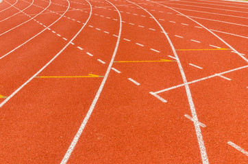Fototapeta premium The running line track rubber lanes in sport stadium