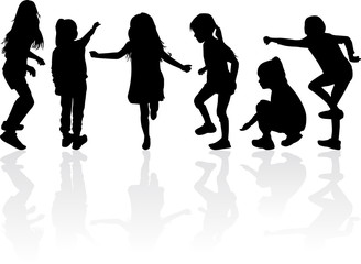 Children black silhouettes. Vector work.