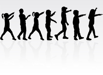 Vector silhouette of children on white background.