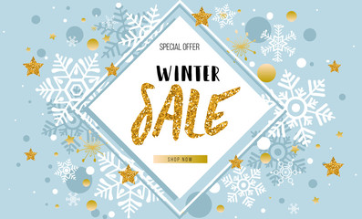 Christmas, new year, winter sale banner. Poster, background, flyer, invitation card, template design with winter elements. Vector illustration EPS 10