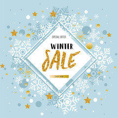 Christmas, new year, winter sale banner. Poster, background, flyer, invitation card, template design with winter elements. Vector illustration EPS 10