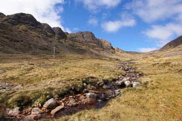 A stream next to the Bealach na ba mountain pass near Applecross in Scotland