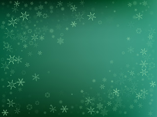 Winter emerald background with frame of neo mint snowflakes. Vector illustration for card or banner with winter snowy symbols.